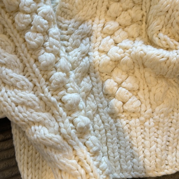 309. LAST 1! CHUNKY POMPOM Cream Open Cardigan Bubble Thick heavyweight sweater - Picture 7 of 8